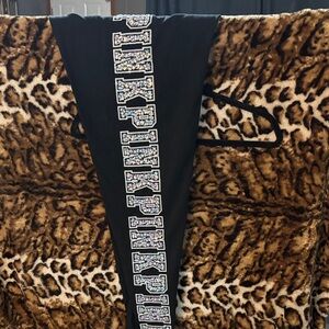 PINK Victoria's Secret Black Leggings with Silver Accents yoga